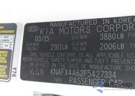 2015 Kia Forte Lx z USA, uszkodzony, nr VIN KNAFX4A62F5427334